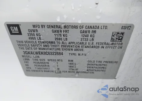 2012 GMC Terrain Slt from USA, damaged, VIN 2GKALWEK8C6322684